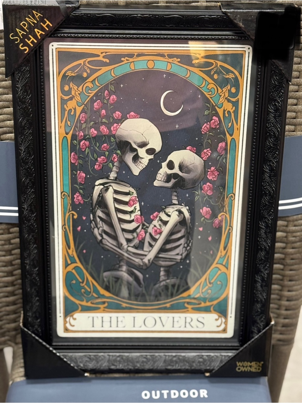 Sapna Shah 'The Lovers' Skeleton Art Print - Teal, Pink, Black